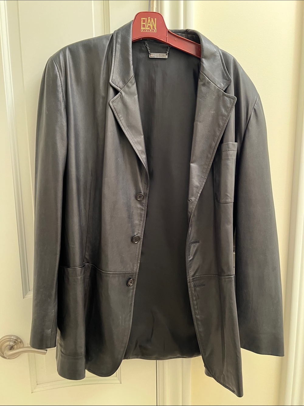 Men's Black Italian Leather Blazer Jacket - Classic Tailored Style